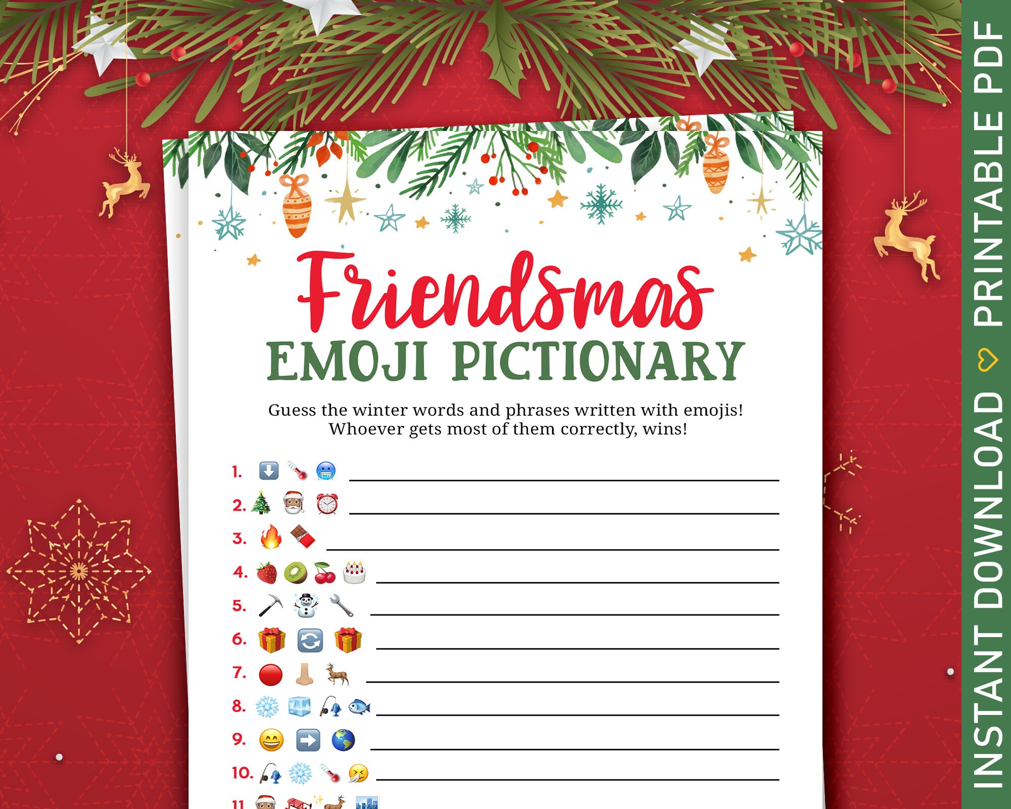Friendsmas Emoji Pictionary | Christmas Party Printable Games for Adults | Fun XMAS Emoji Quiz Activity | Adult Holiday Celebration