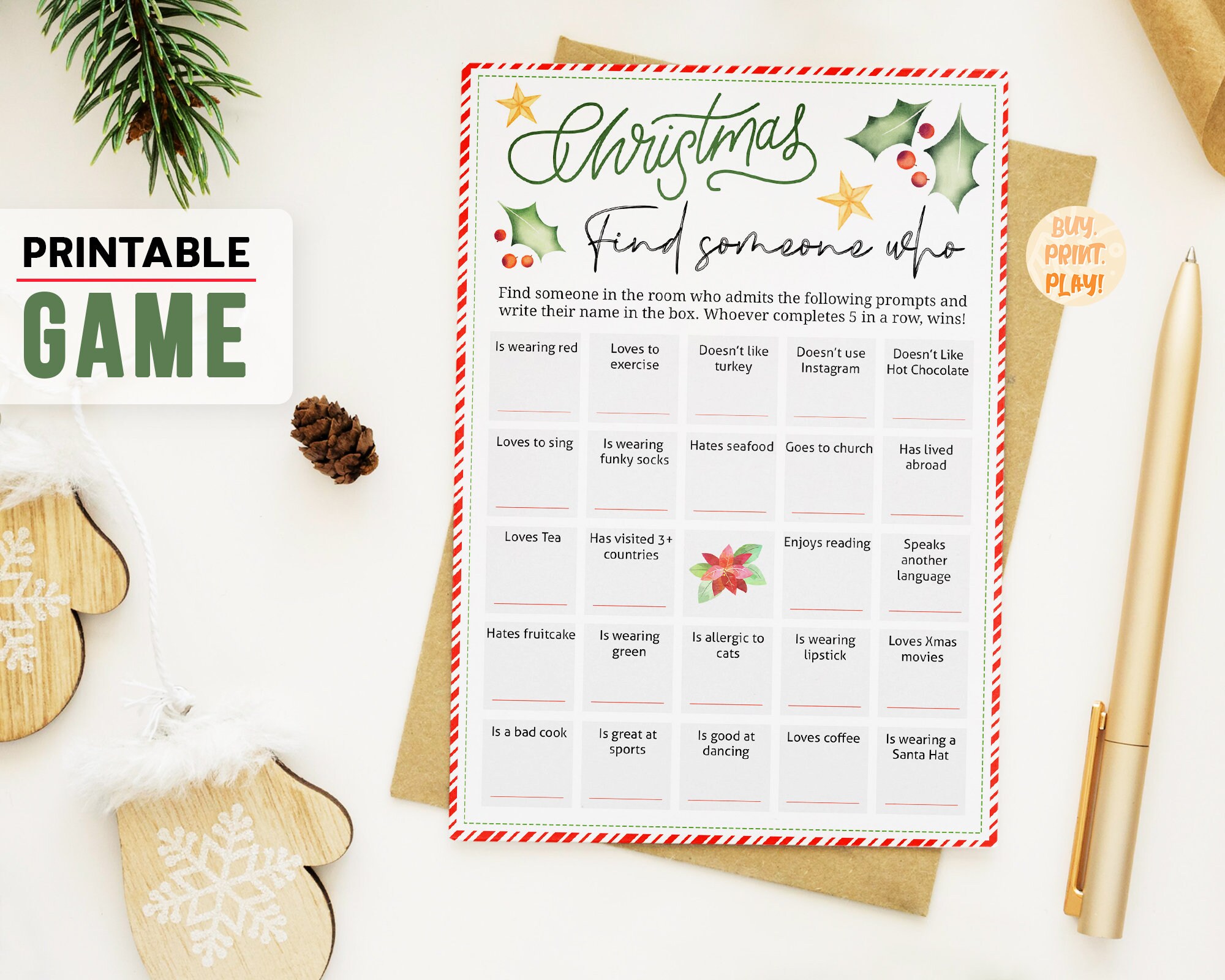 Christmas Bingo Game Cards Find Someone Who Find the Guest Etsy UK