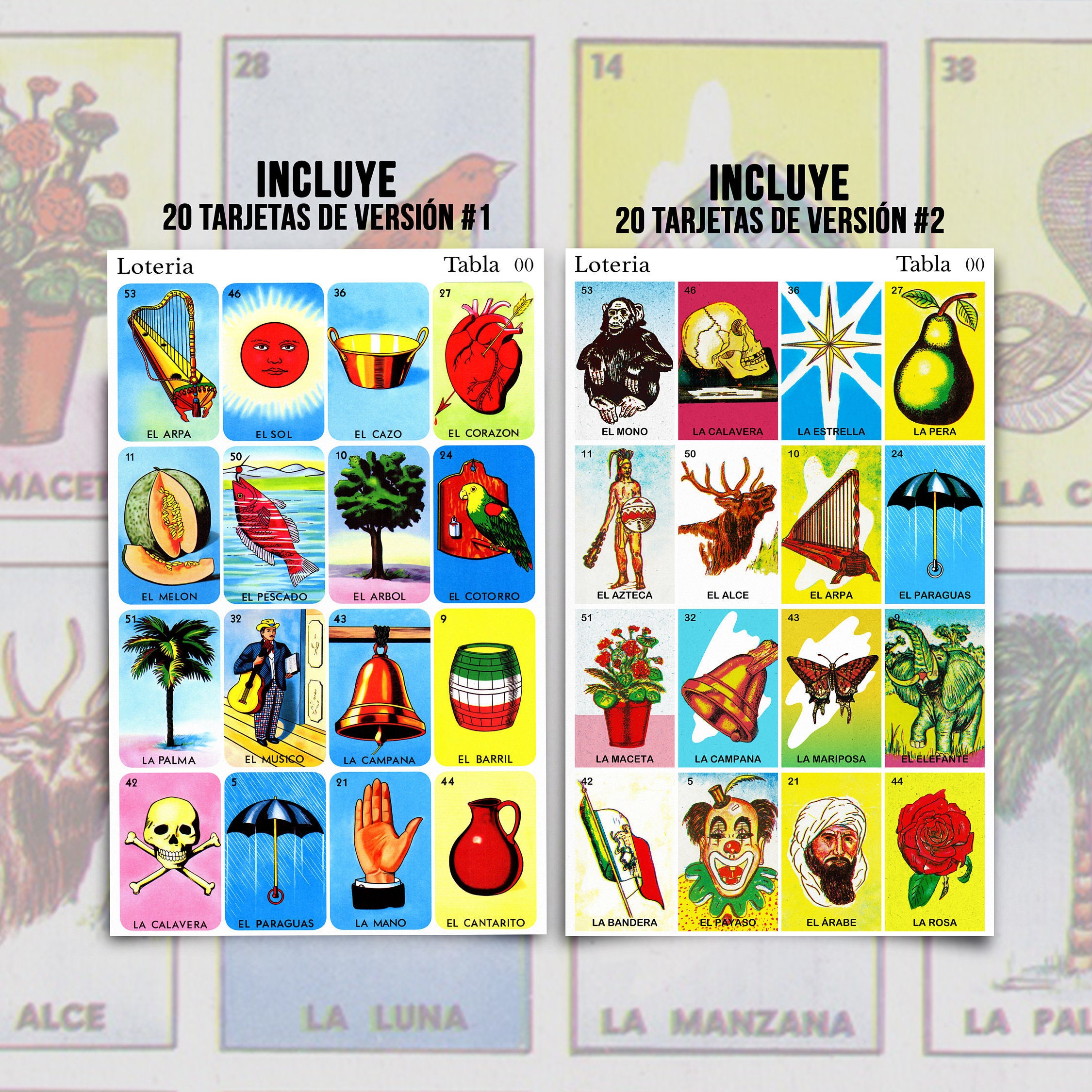 20 Mexican Loteria Cards Two different versions 40 Total Etsy