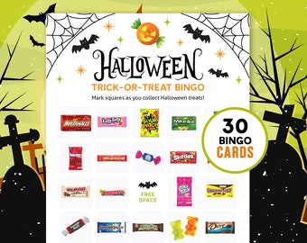 30 Halloween Trick or Treat Bingo Cards | Spooky Party Printable Games | Digital Download