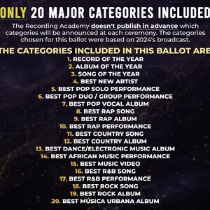 Grammy Awards Ballot 2025 | Printable Music Awards Predictions Sheet ...