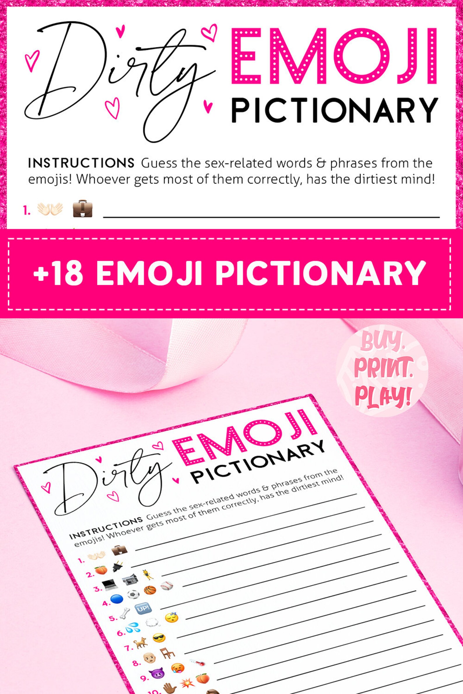 Ladies Night Games Dirty Emoji Girls Night Emoji Pictionary Etsy