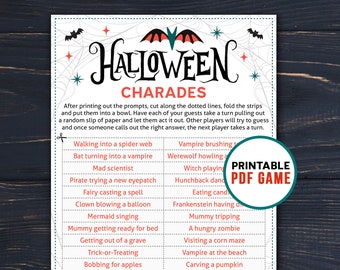 Halloween Games Charades | Printable Party Activities for kids & adults | Includes 30 Spooky Prompts