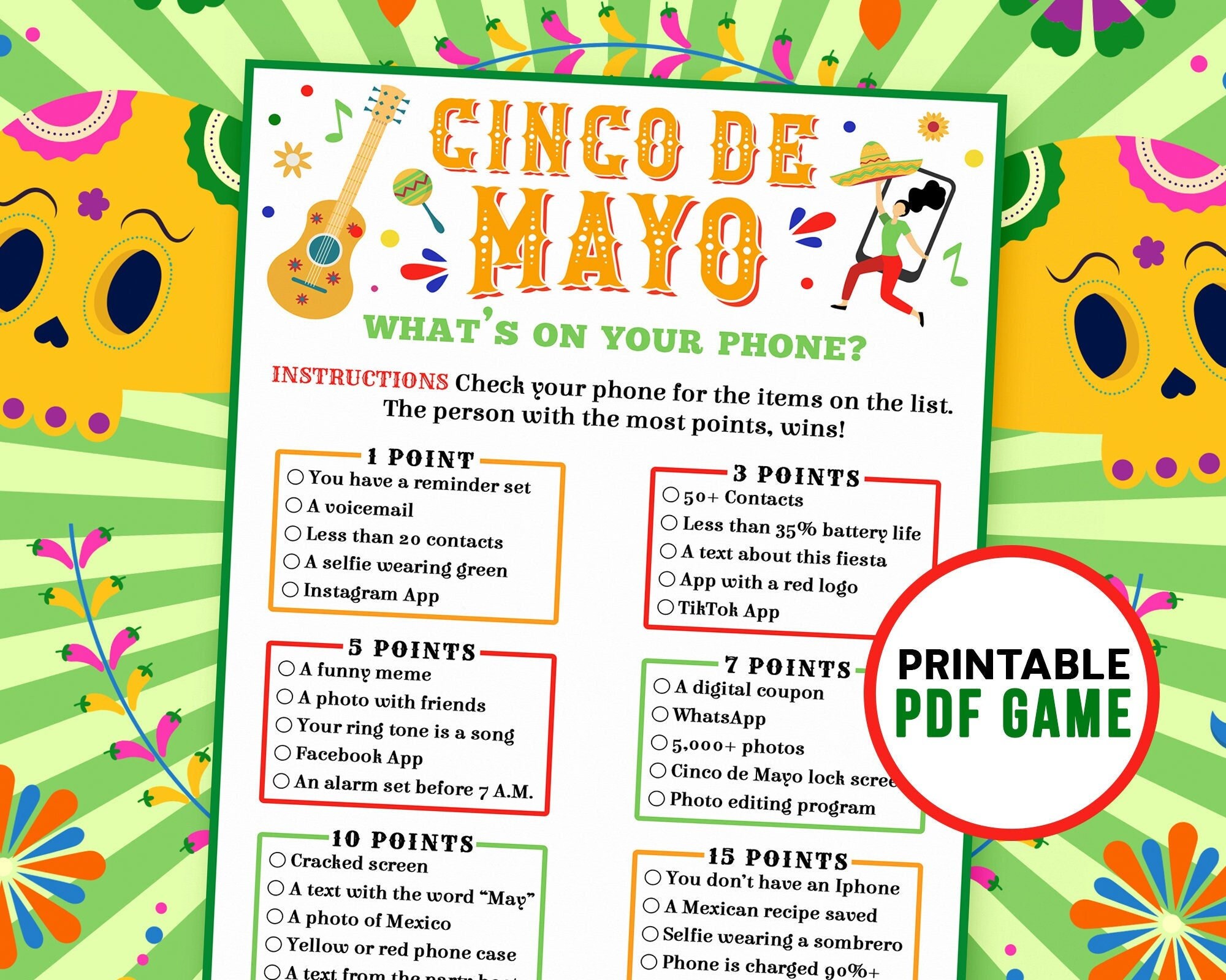 Cinco De Mayo Whats on Your Phone Printable Party Games ...