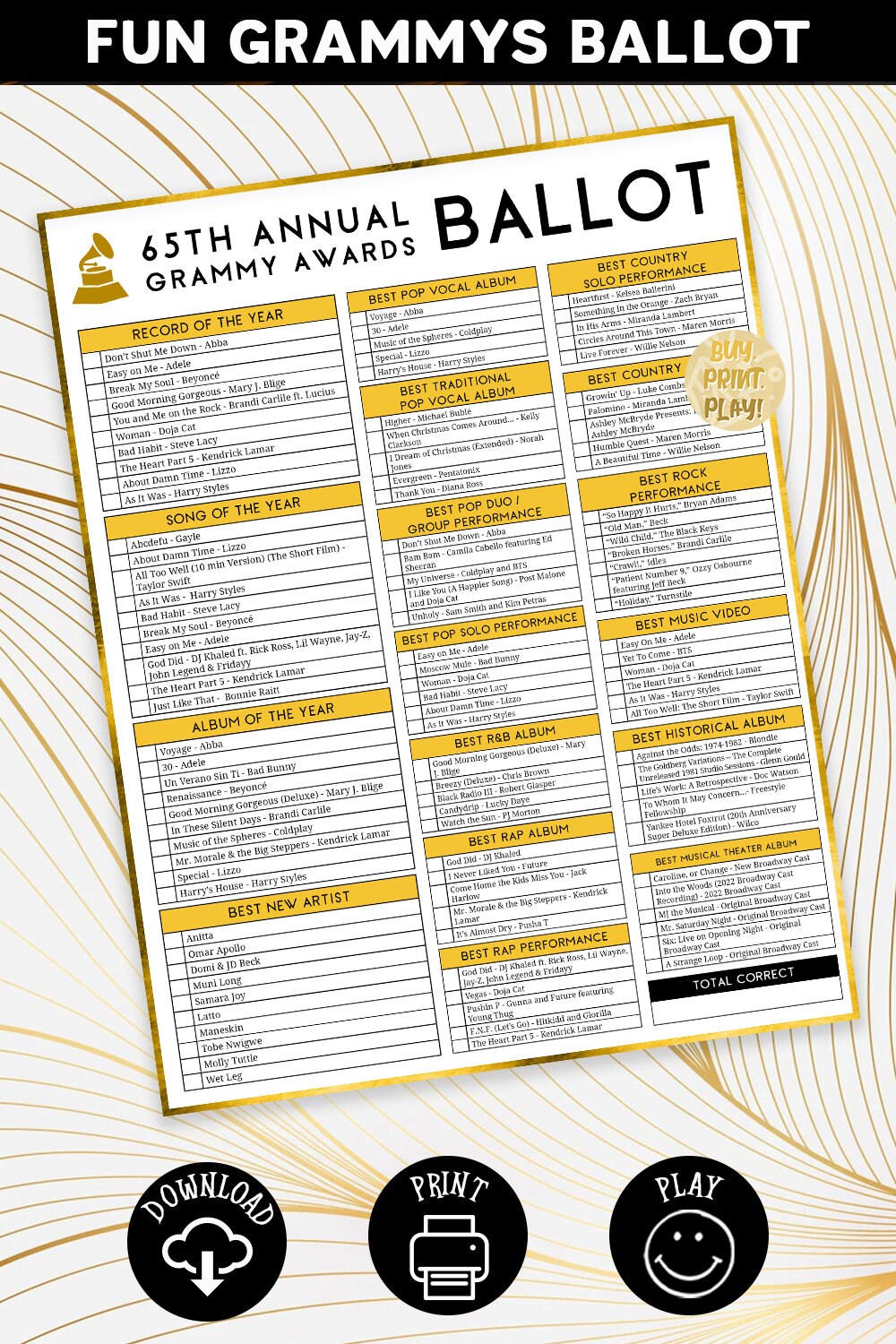 2023 Grammys Ballot 65th Music Awards Predictions Academy - Etsy