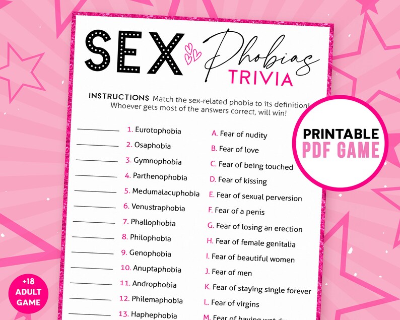 Sex Phobias Trivia Ladies Night Games Girls Night Activity - Etsy