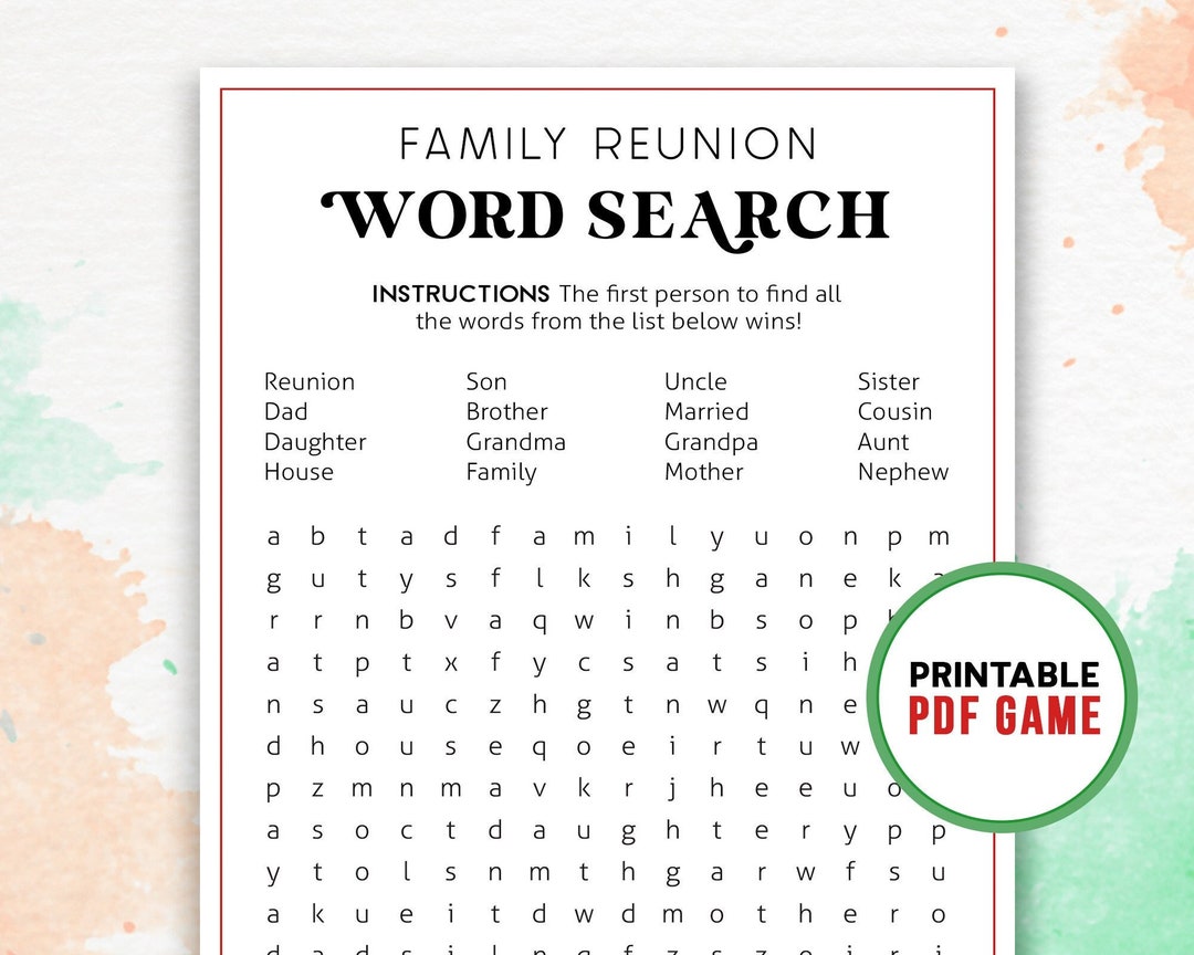 Family Reunion Word Search | Family Gathering Party Games | Printable ...
