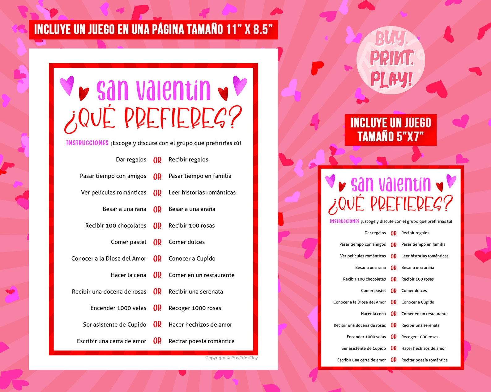 Valentines Day Would You Rather in Spanish This or That Etsy