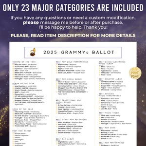 Printable 2025 Grammy Awards Ballot | Printable Prediction Sheet for ...