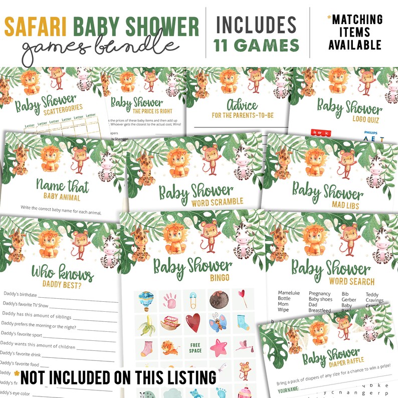 Safari Baby Shower Printable Bingo Game Jungle Baby Shower - Etsy