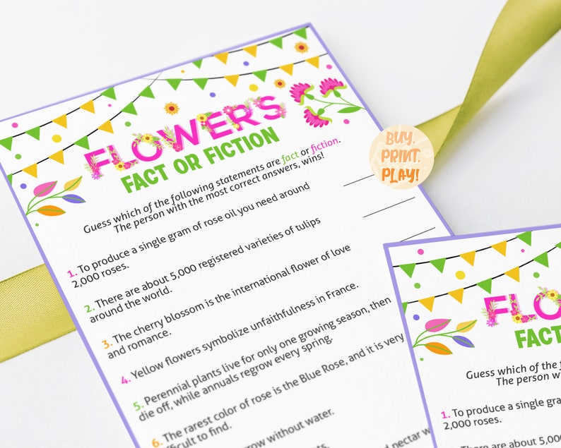 Spring Flowers Trivia Game Fact or Fiction True or False Etsy