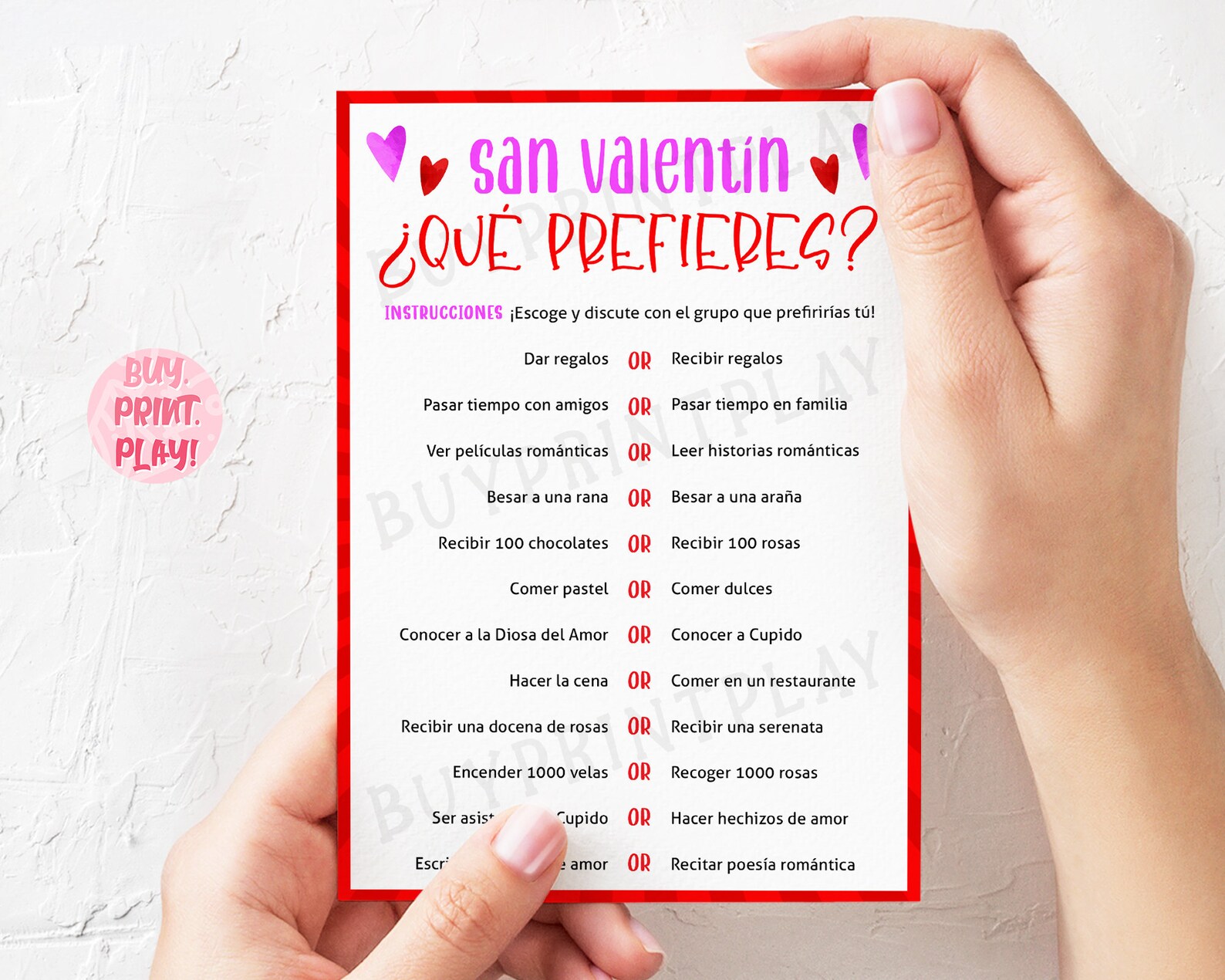 Valentines Day Would You Rather in Spanish This or That Etsy