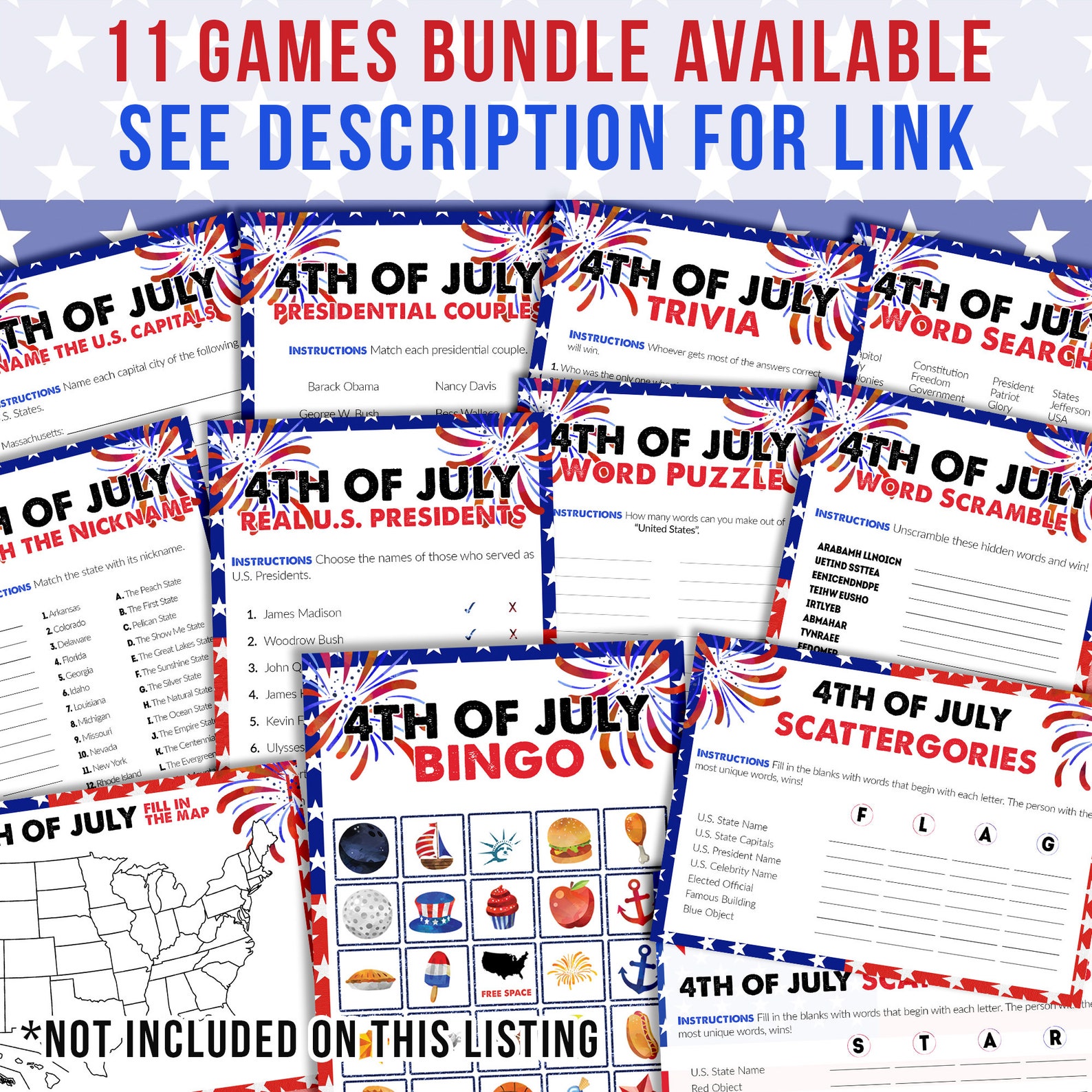 4th of July Bingo Independence Day Bingo Printable Game Etsy