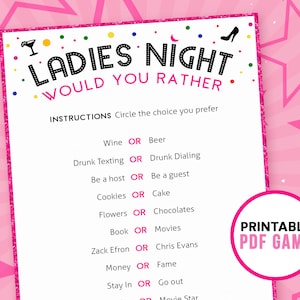 Ladies Night Would You Rather Girls Night Games This or That Printable ...