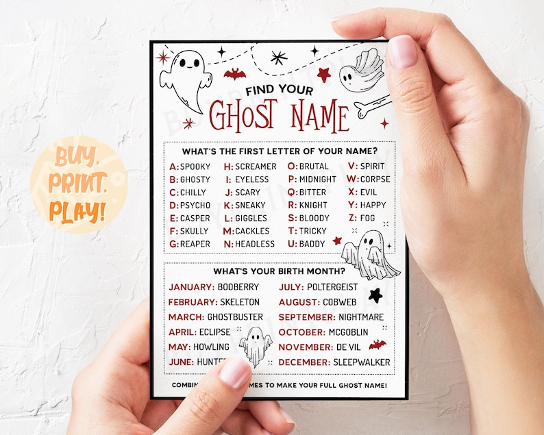 Whats Your Ghost Name Halloween Party Games Ghost Name Etsy