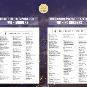 Printable 2025 Grammy Awards Ballot | Printable Prediction Sheet for ...
