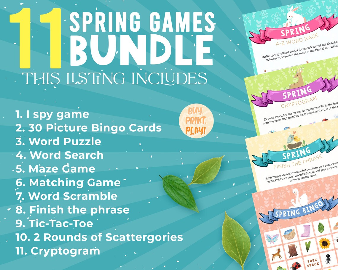 Printable Spring Party Games Bundle Springtime Activities Etsy
