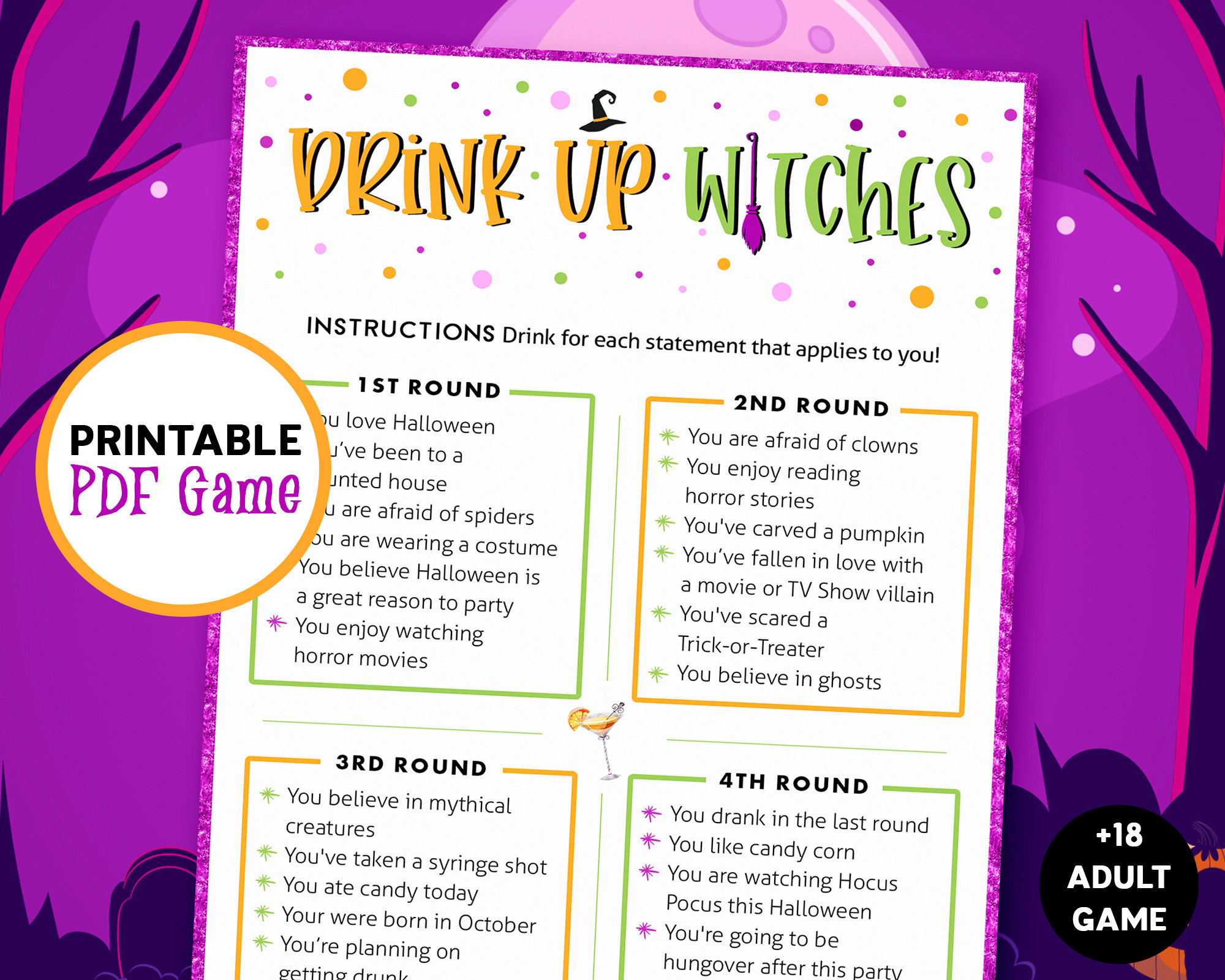 Witches Night Drink If Game Fun Drinking Game Ladies Night Etsy