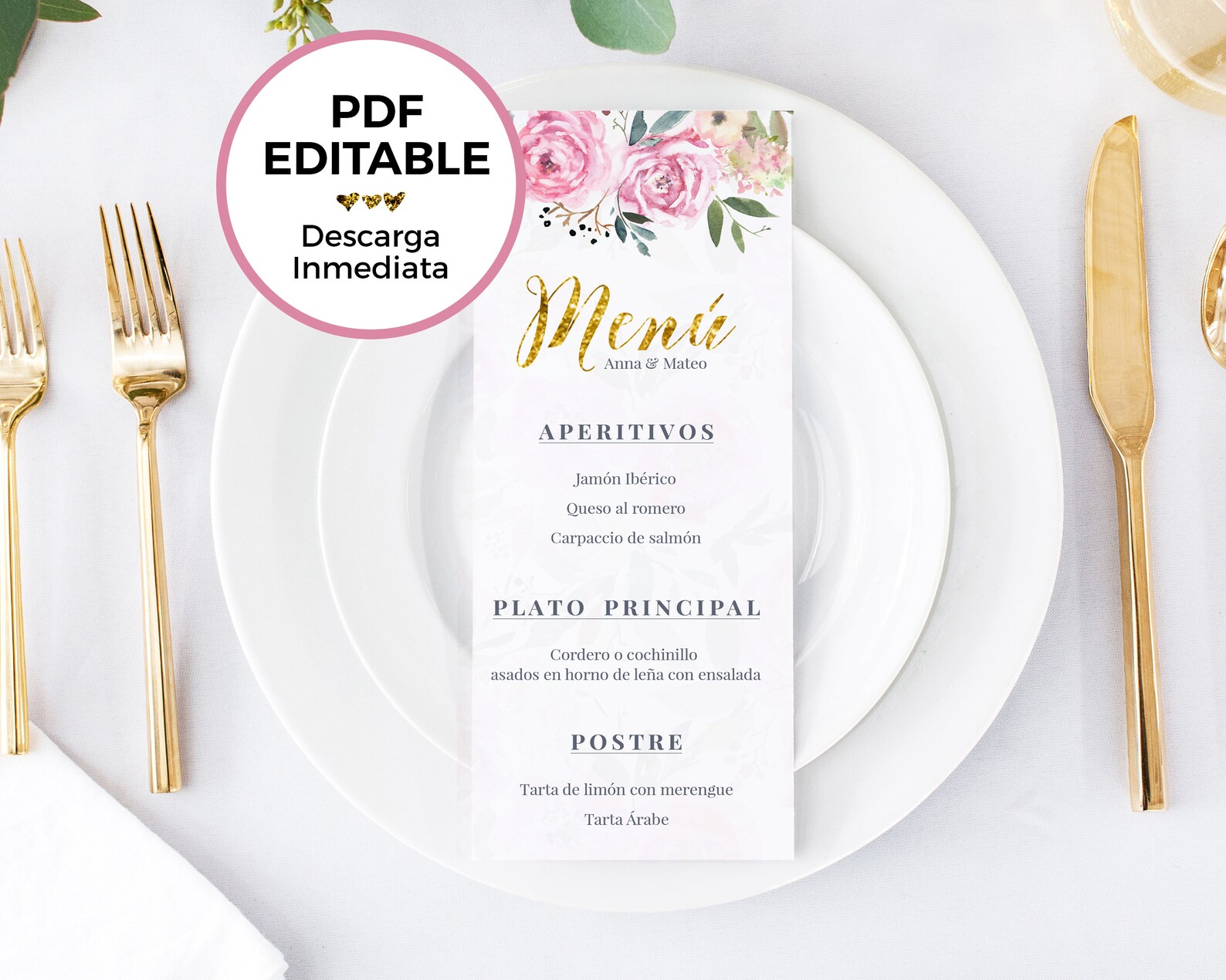 Floral Wedding Menu in Spanish Editable Template Etsy