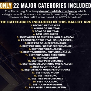 2024 Grammys Ballot for 66th Music Awards Printable Predictions Game ...
