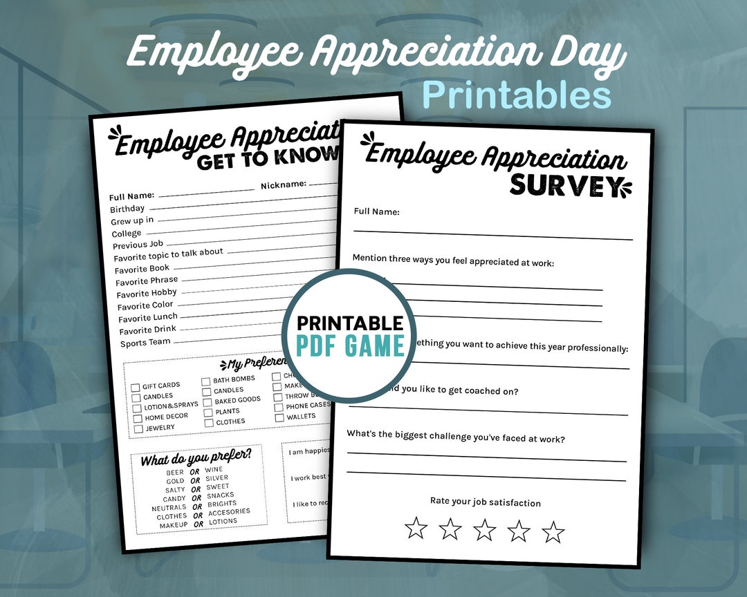 Employee Appreciation Day Printable Worksheets Employee - Etsy