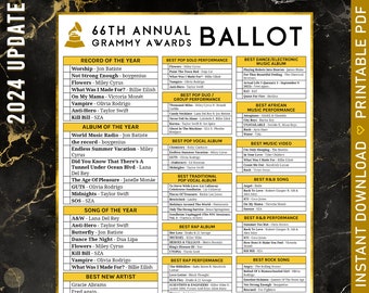 Bulletin de vote Grammys 2024 | Prédictions pour la 66e cérémonie des Music Awards | Soirée de surveillance des Oscars | Seulement 18 grandes catégories incluses + 30 cartes de bingo