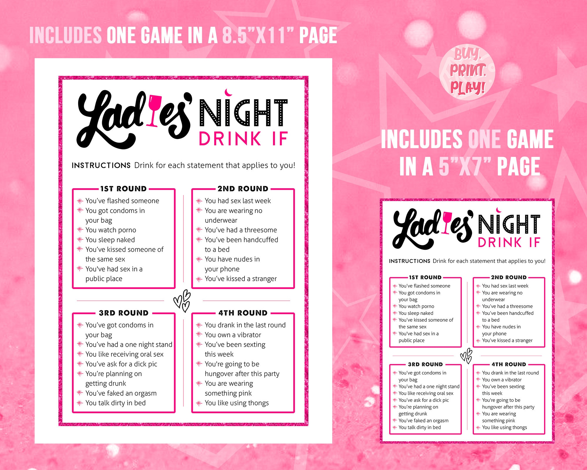 Drink If Game Ladies Night Games Girls Night Out Fun - Etsy UK