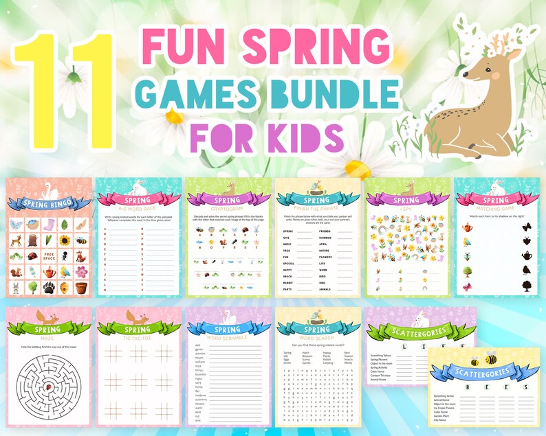 Printable Spring Party Games Bundle Springtime Activities Etsy