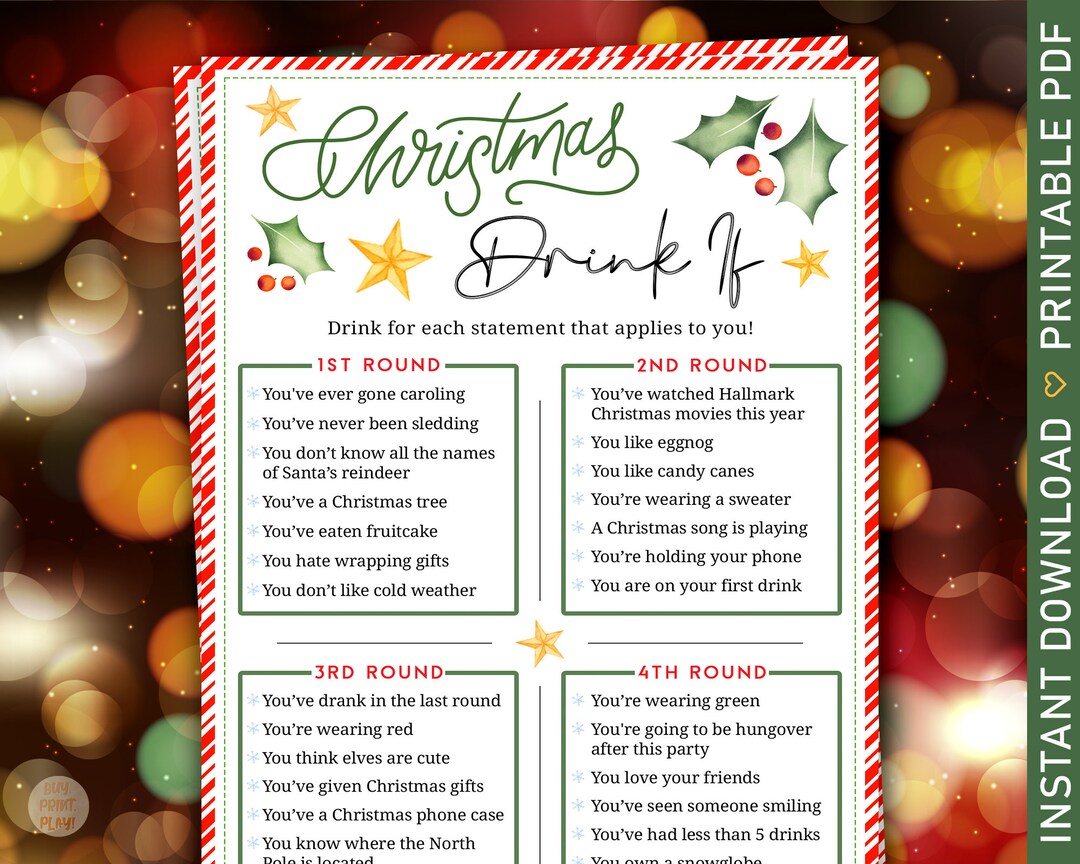 Fun Christmas Drinking Game for Adults Drink If Holiday Party Printable