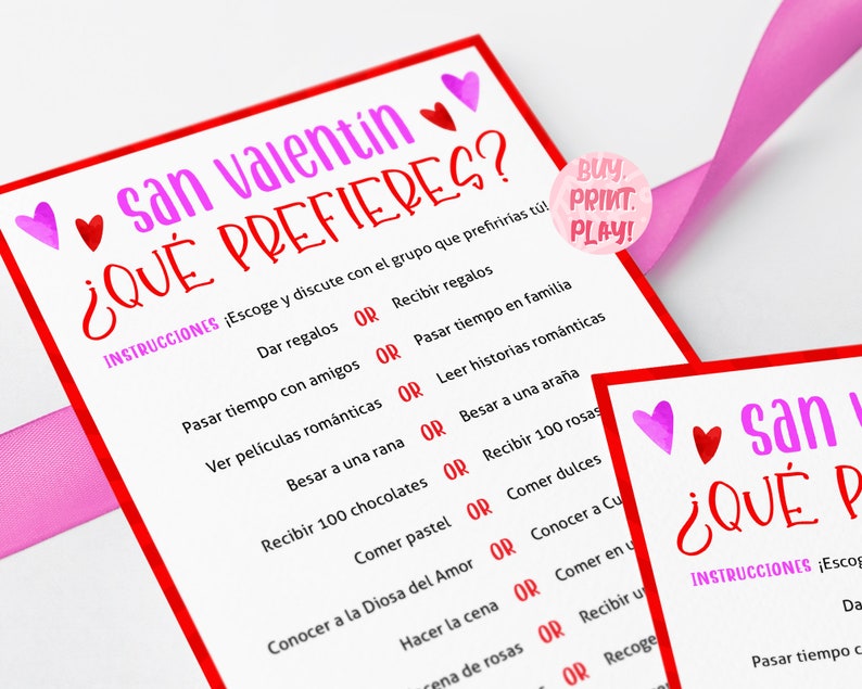 Valentines Day Would You Rather in Spanish This or That Etsy