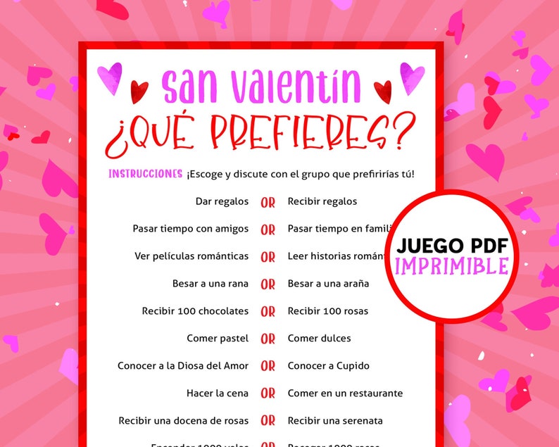 Valentines Day Would You Rather in Spanish This or That - Etsy