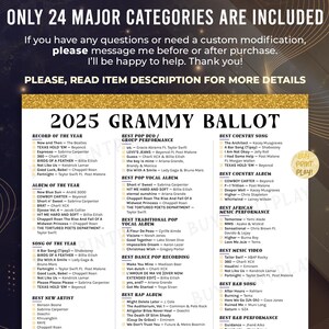 2025 Grammys Ballot for 67th Music Awards | Printable Predictions Game ...