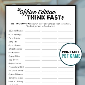 Office Party Think Fast Printable Games for Work Team Building Office Party Think Fast Printable Games for Work Team Building