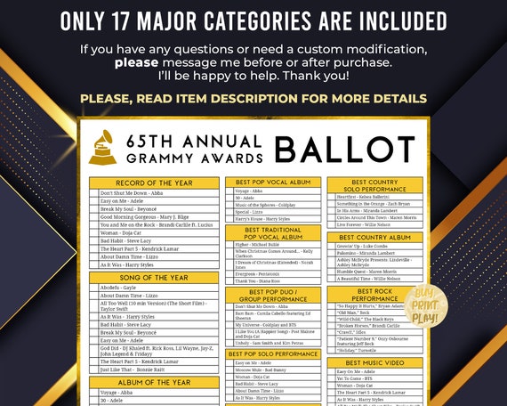 Grammys Ballot 2023 Printables