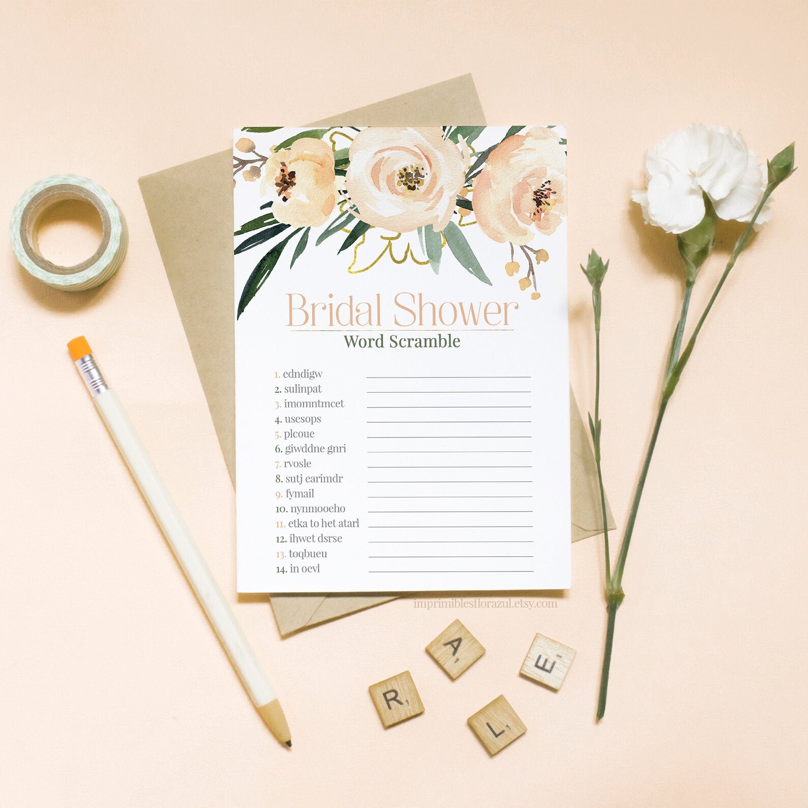 Word Scramble Bridal Shower Printable Game Instant Download | Etsy