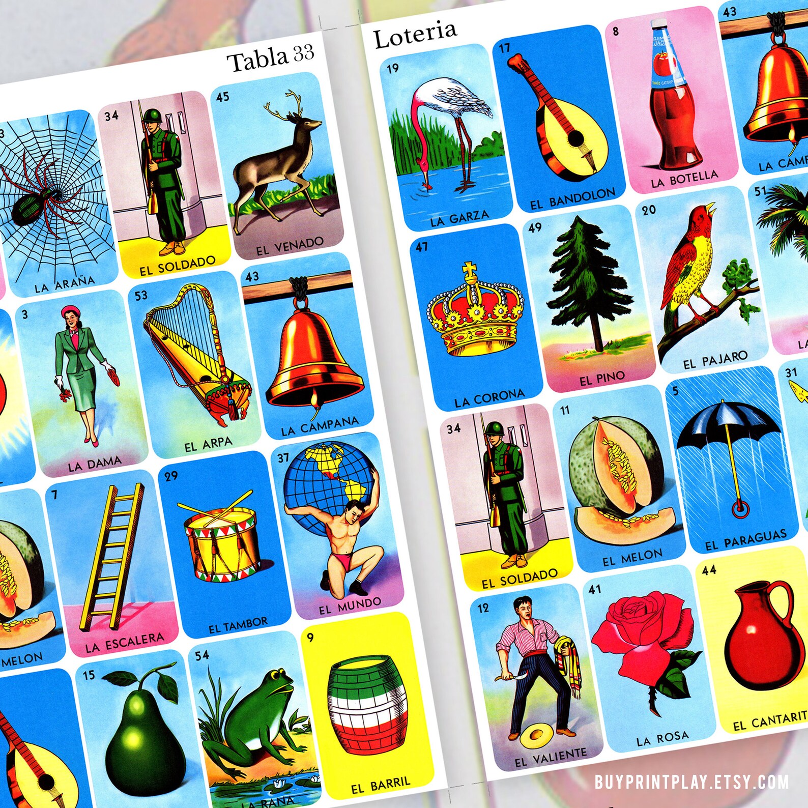 40 Mexican Loteria Cards in 2 Different Versions 80 Total Etsy
