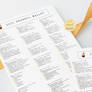 Printable 2025 Grammy Awards Ballot | Printable Prediction Sheet for ...