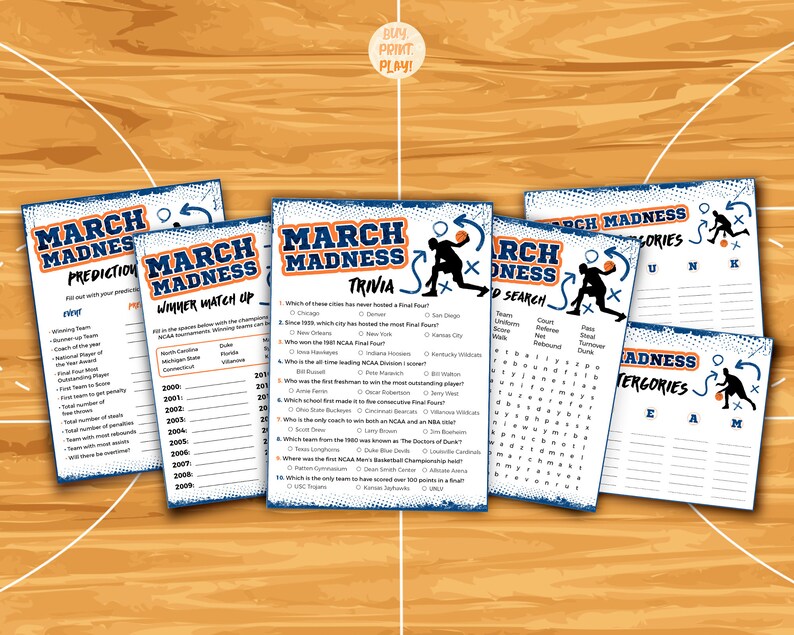 March Madness Party Games Bundle 15 NCAA Basketball Etsy