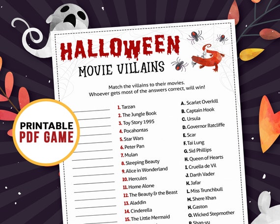 Buy Movie Villain Matching Trivia Halloween Printable Games Online in India - Etsy Buy Movie Villain Matching Trivia Halloween Printable Games Online in India - Etsy