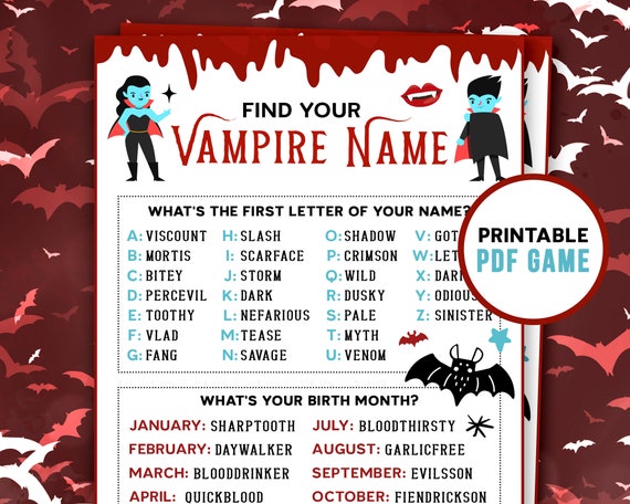 Whats Your Vampire Name  Halloween Party Games  Vampire