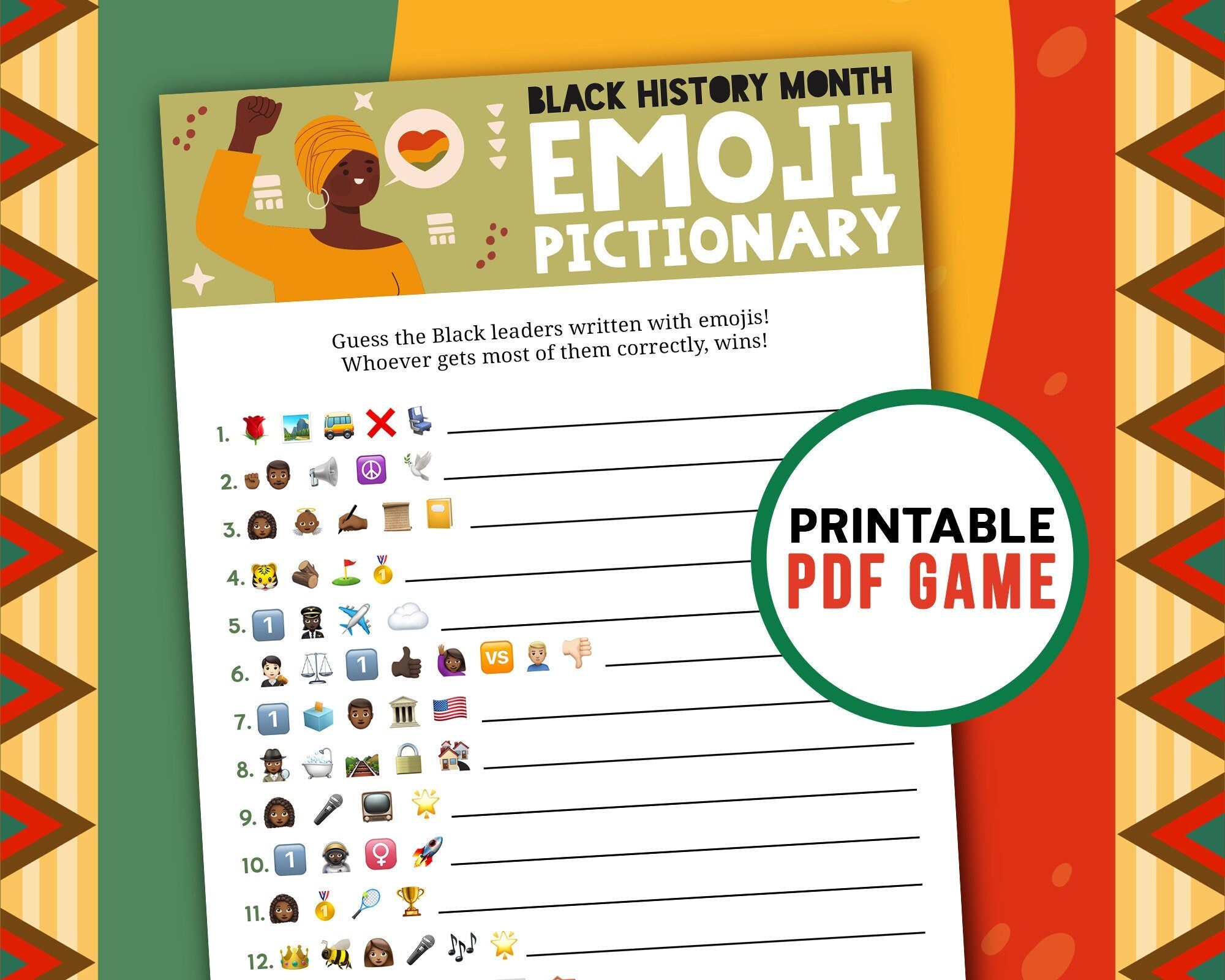 Black History Month Emoji Pictionary Black Leaders Emoji Etsy