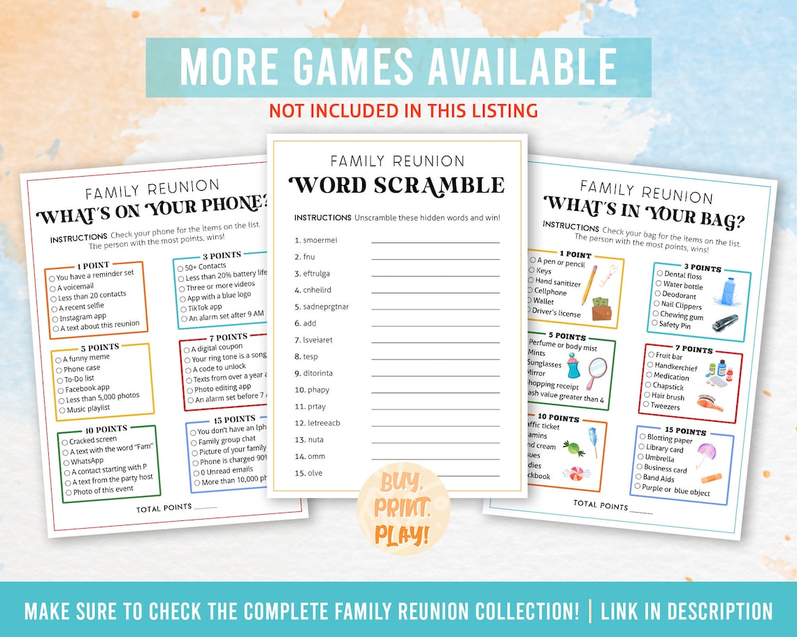 Family Reunion Games Pack Family Gathering Activity Bundle Etsy