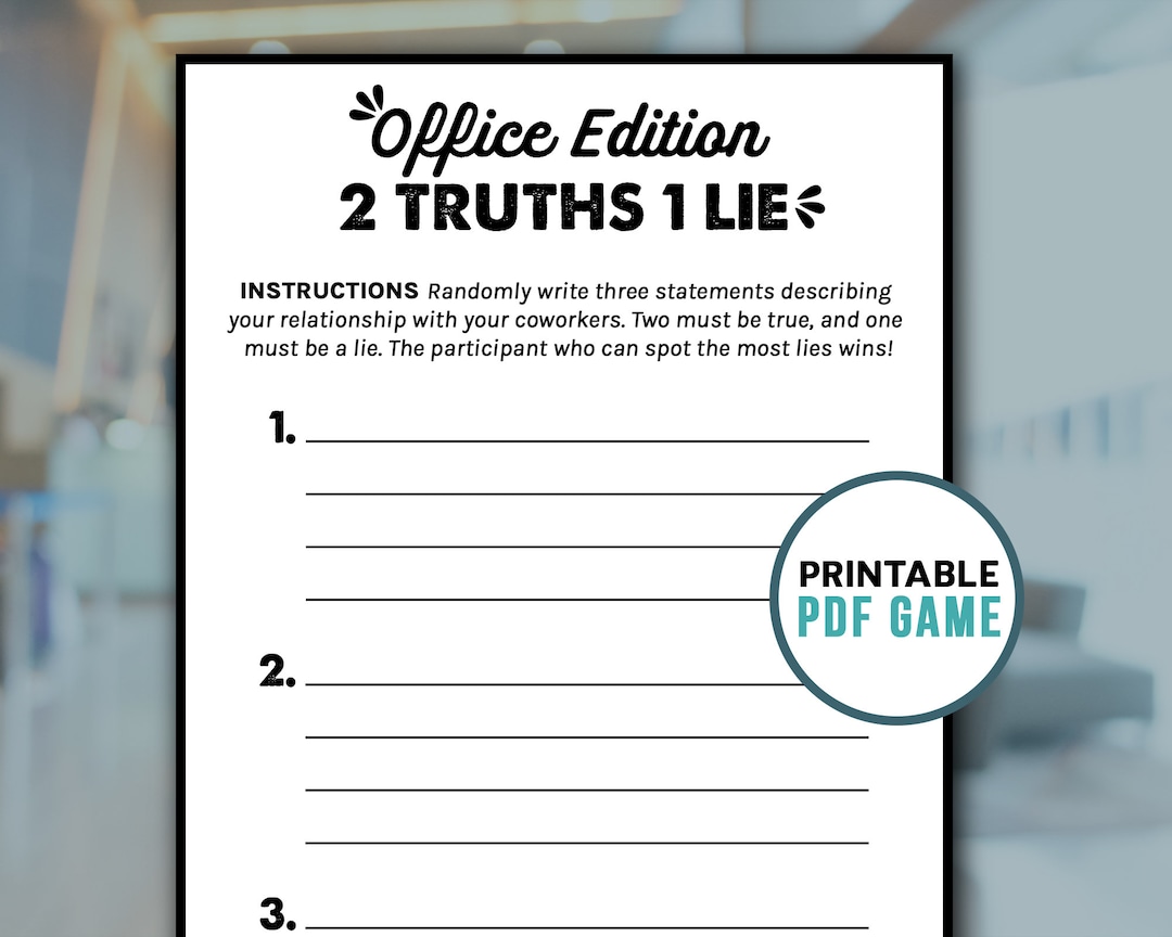 Office 2 Truths 1 Lie | Printable Party Games | Work Activities for ...