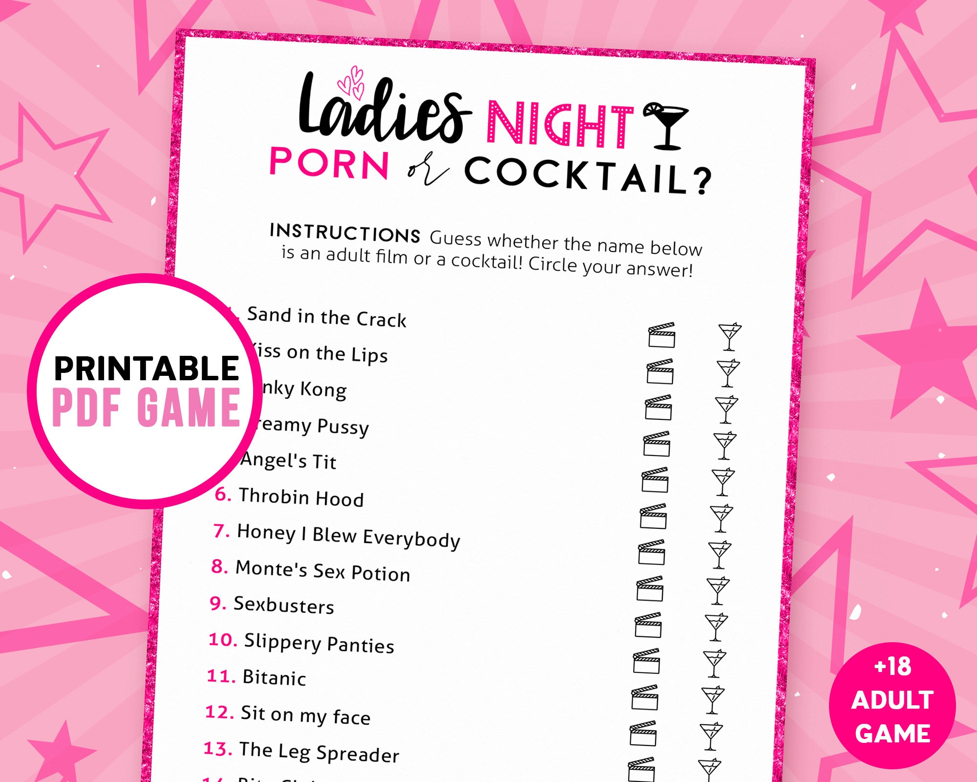 2000px x 1600px - Porn or Cocktail Game Fun Ladies Night Games Adult Trivia - Etsy Denmark