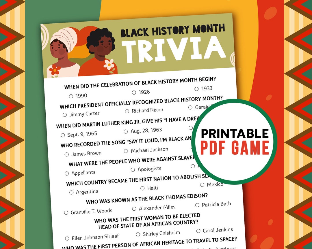Black History Month Trivia American History Printable Games Educational Activities Digital