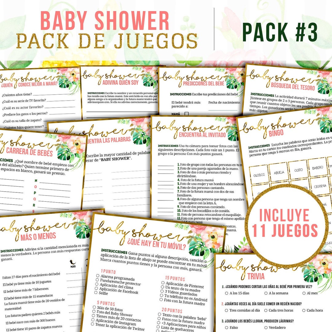 Baby Shower Games Spanish, Printable Games Bundle, Juegos Para Baby