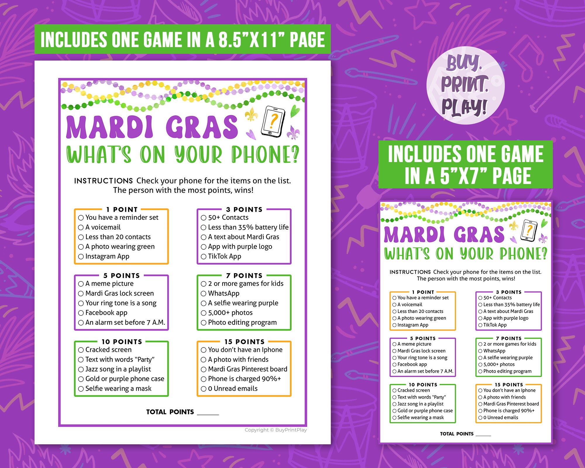 Mardi Gras Whats on Your Phone Printable Games New Orleans Etsy