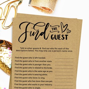 Find the guest Printable Bridal Shower Games Rustic kraft | Etsy