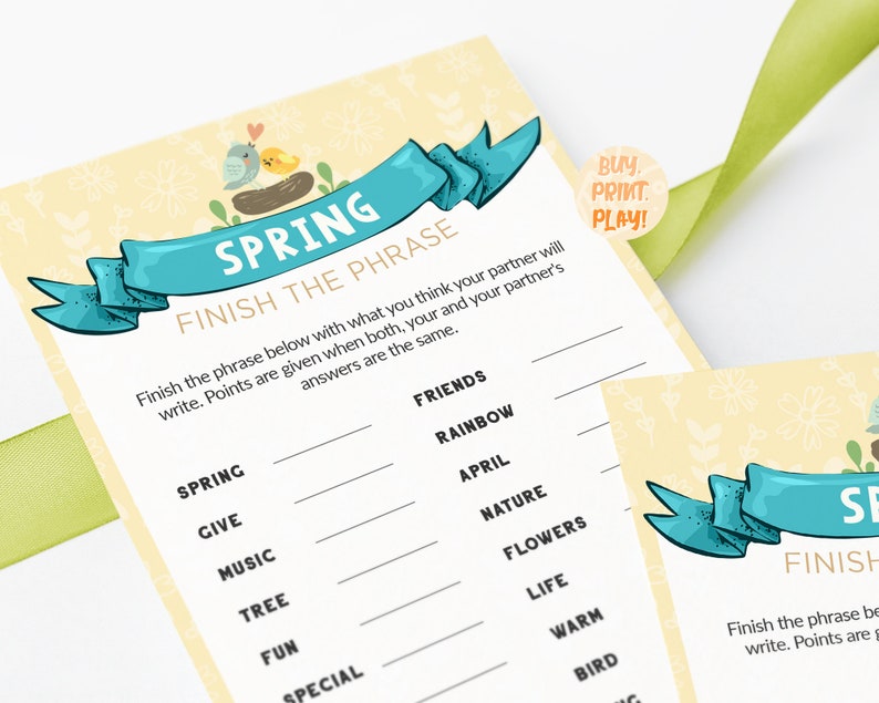 Fun Spring Finish the Phrase Printable Spring Games Fun | Etsy