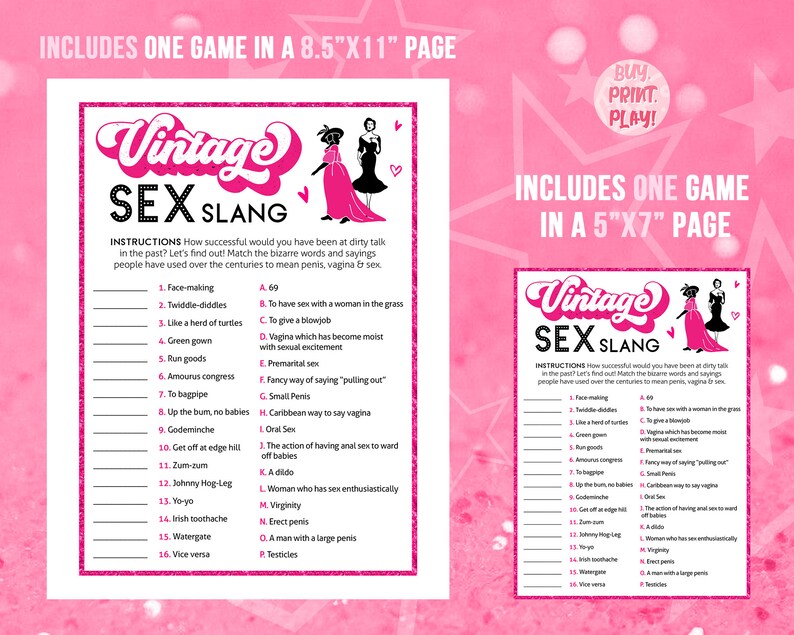 Ladies Night Vintage Sex Slang Trivia Party Games for Adults | Etsy